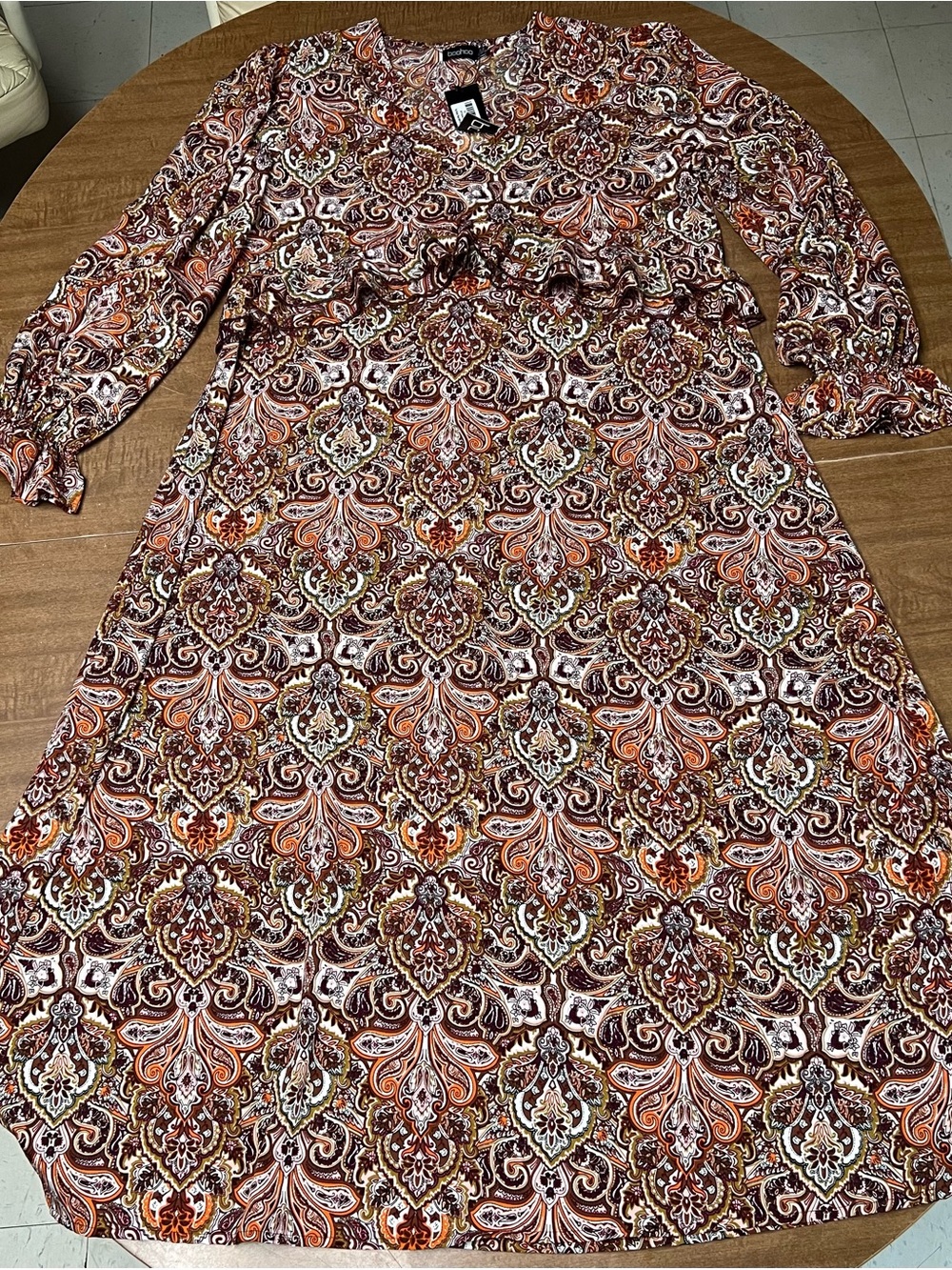Boohoo Long Sleeve Paisley Midi Dress - Rust, Brown, Cream